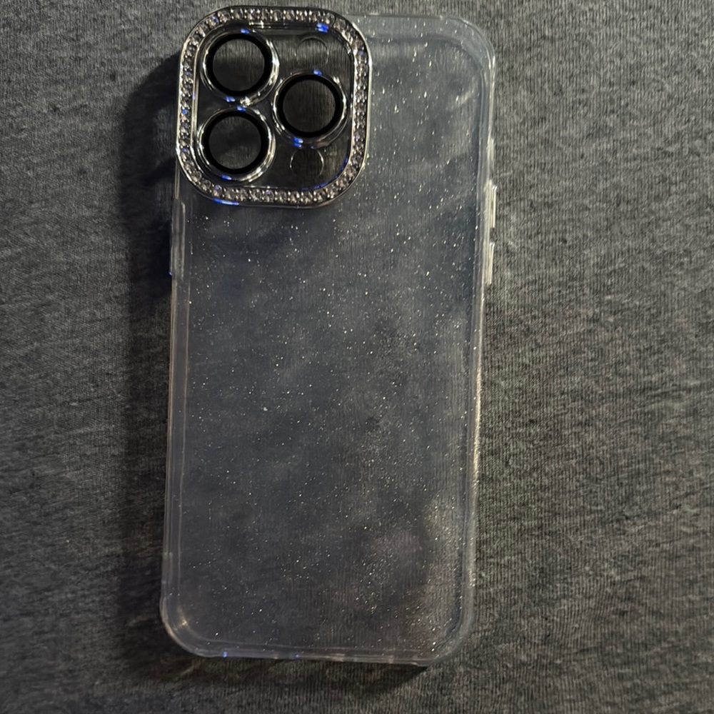 Glitter Clear Phone Case with Rhinestone Camera Protector